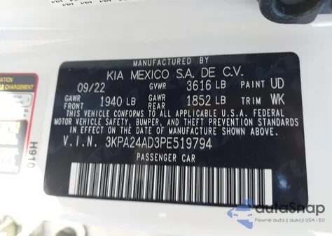 2023 Kia Rio Lx from USA, damaged, VIN 3KPA24AD3PE519794